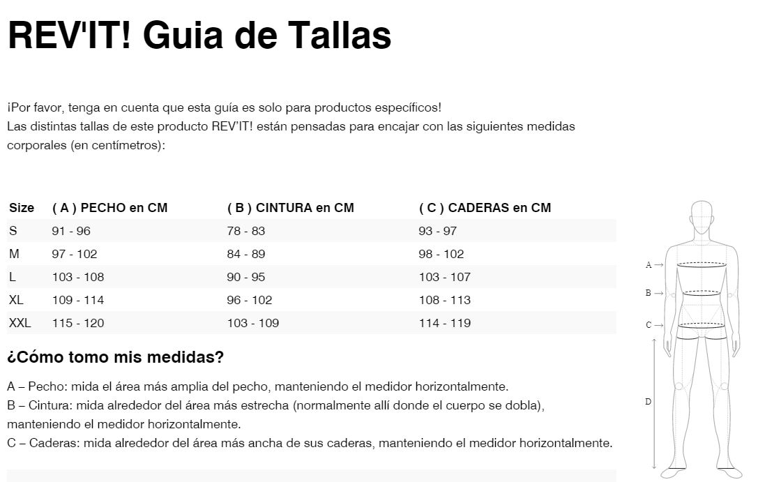 Gu&iacute;a de tallas de sotomono revit excellerator2 ftu902 negro